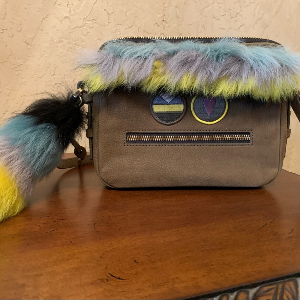 Fossil Leather Multicolor Fur Trimmed Foxtail Bag 🦊